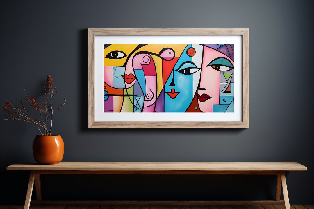 Colourful Abstract Faces Wall Art Print, Bold Colours, Instant Digital