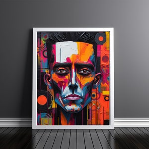 Colourful Futuristic Male Portrait Wall Art Print, Oil Painting, Digital Download, Printable Wall Art, High Quality