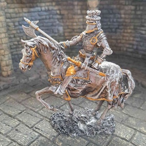 Mounted Knight on Horse with Axe - Metal Knight Statue