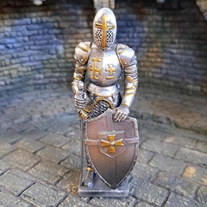 Medieval Knight with Sword and Shield, Solid Metal Statue