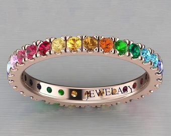 Birthstone Eternity Band, Multi Stone Ring, Birthstone Ring Stackable Gold, Colorful Rings, Family Birthstone, Personalized Gemstone Rings