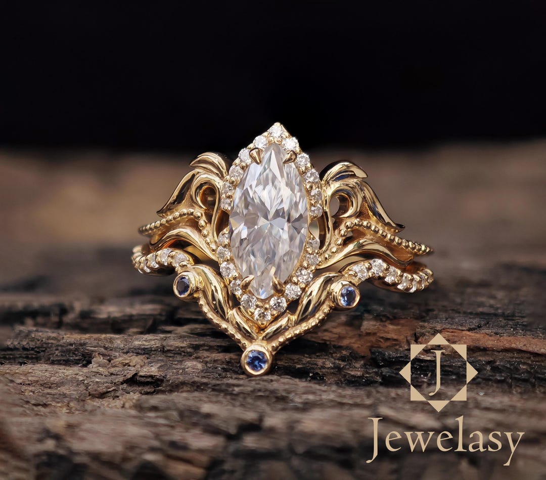 1CT Marquise Brilliant Cut Moissanite Halo Bridal Engagement Ring