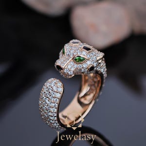 Animal Style Fine Jewelry, Unique Gold Statement Piece, Pave Diamond Set Ring, Bold Rings Women, Luxury Designer Emerald Diamond Ring Gold