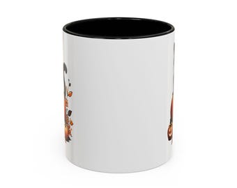 Elegante Tasse mit schwarzer Katze im Kürbis-Design für gemütliche Herbstmomente!