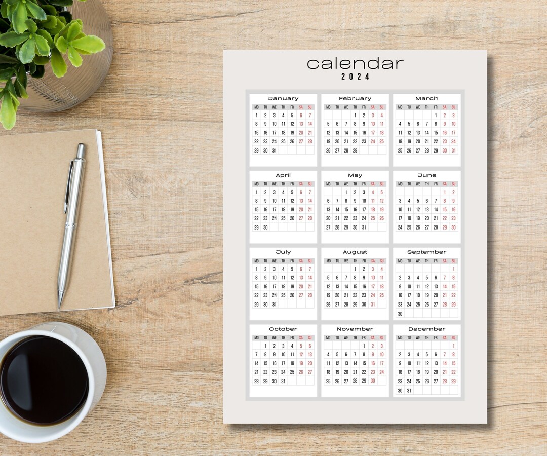 2024 Minimalist Letter Printable Calendar 2024 Simple Etsy