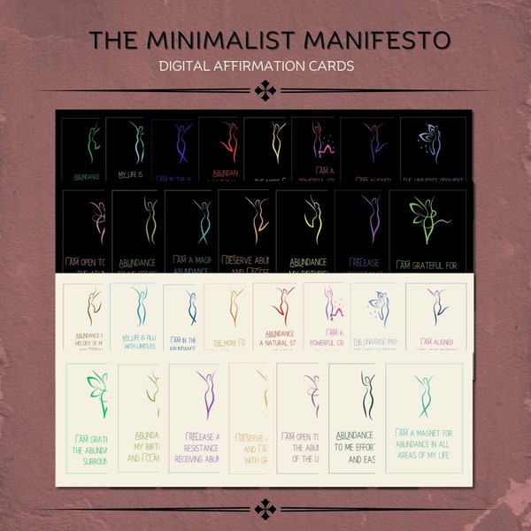 The Minimalist Manifesto digital affirmation cards, positive affirmation cards, daily affirmations, inspirational flashcards, PDF/PNG/JPG