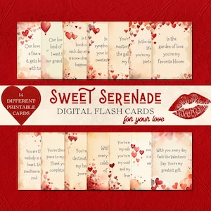 Sweet Serenade digitales Kartenpaket, Love You Karten, PDF/PNG, vday, Happy Valentines Day, Valentinstag Zitate Karten, Liebesbotschaften Karteikarten