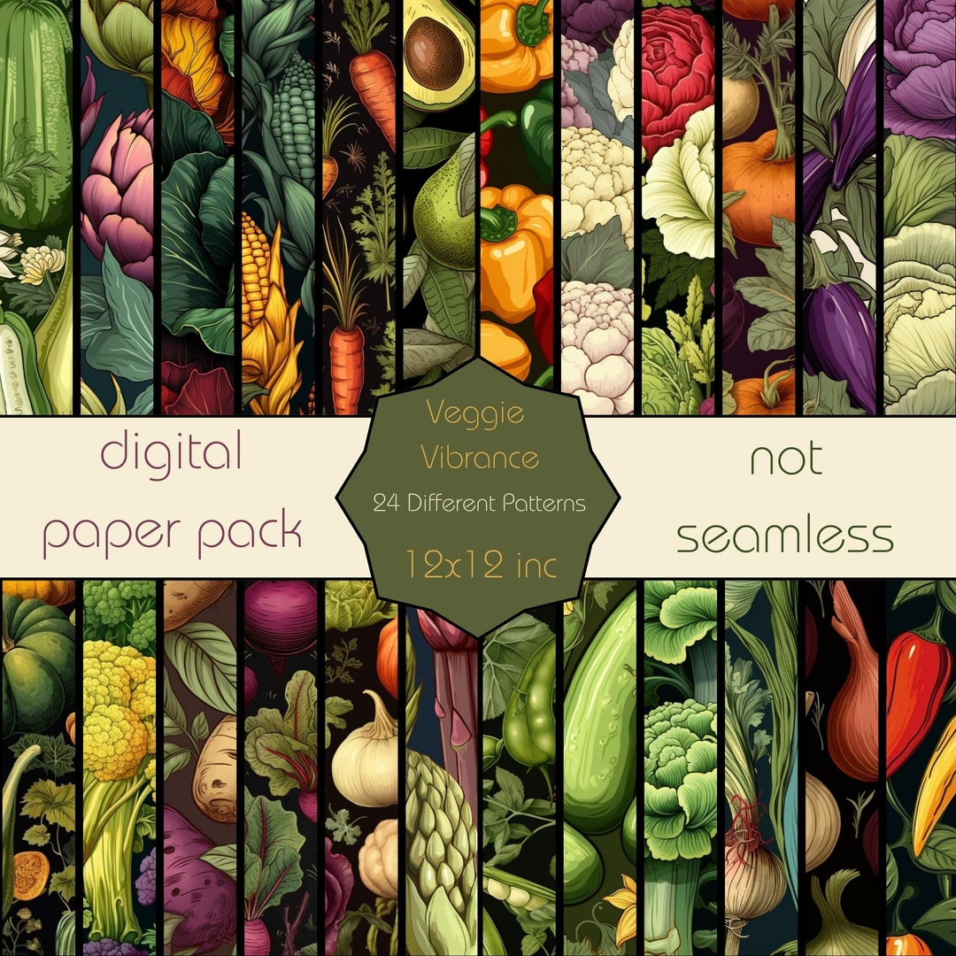 Veggie Vibrance Digital Paper, Vegetable Junk Journal Pages, Veggie DIY ...
