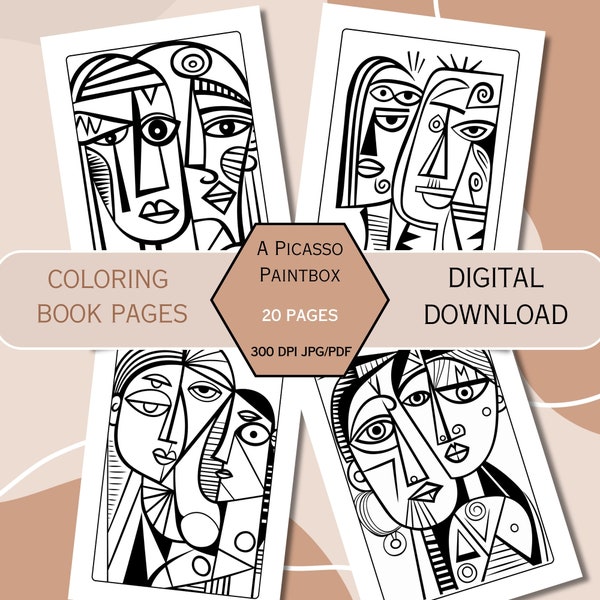 A Picasso Paintbox digital coloring book, printable coloring pages, instant download, 300 DPI JPG/PDF, picasso art coloring book