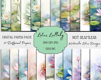 Papel digital de acuarela Lotus: Páginas para proyectos DIY (JPG de 300 DPI)