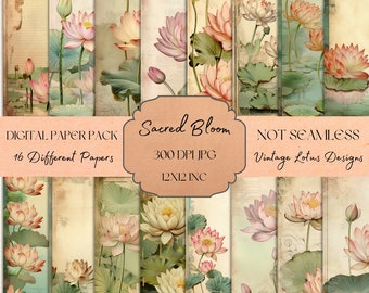 Papel digital vintage de flor de loto: Álbum de recortes DIY (300 DPI JPG)