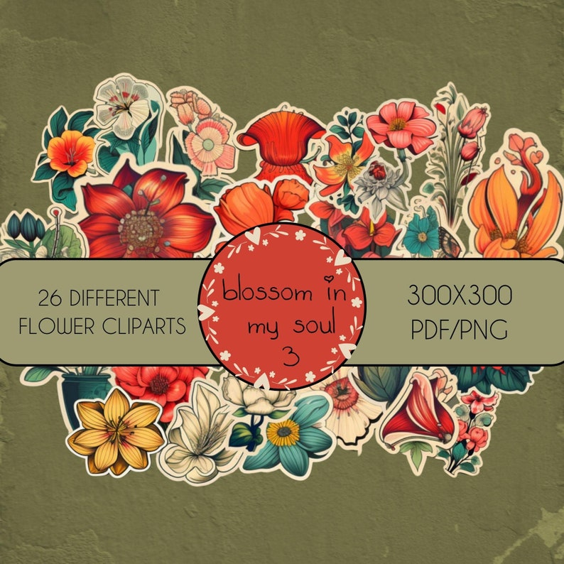 Blossom in My Soul Digital Sticker Bundle 3, Printable, PDF/PNG, Floral