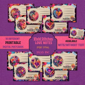 Cartoline digitali Vivid Stitches Love Notes, PDF/PNG, biglietti di San Valentino, citazioni di San Valentino, 14 febbraio, flashcard di San Valentino