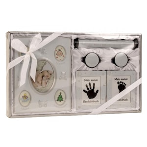 Babyset zur Geburt – Geschenkbox mit Erinnerungsboxen, Geburtsurkundenrolle & Hand-/Fußabdruckset – ideales Geschenk zur Geburt oder Taufe