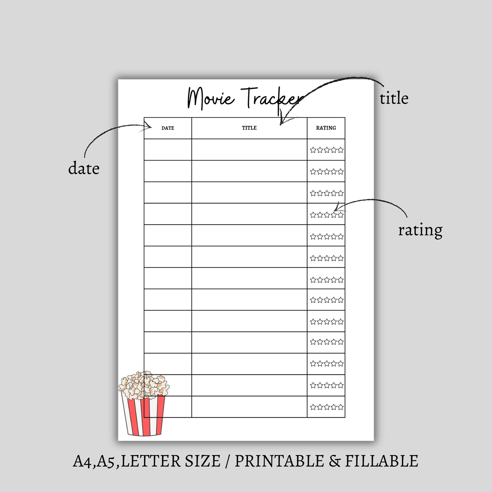 Movie Tracker Printable Movies to Watch &amp; Review Page - Etsy