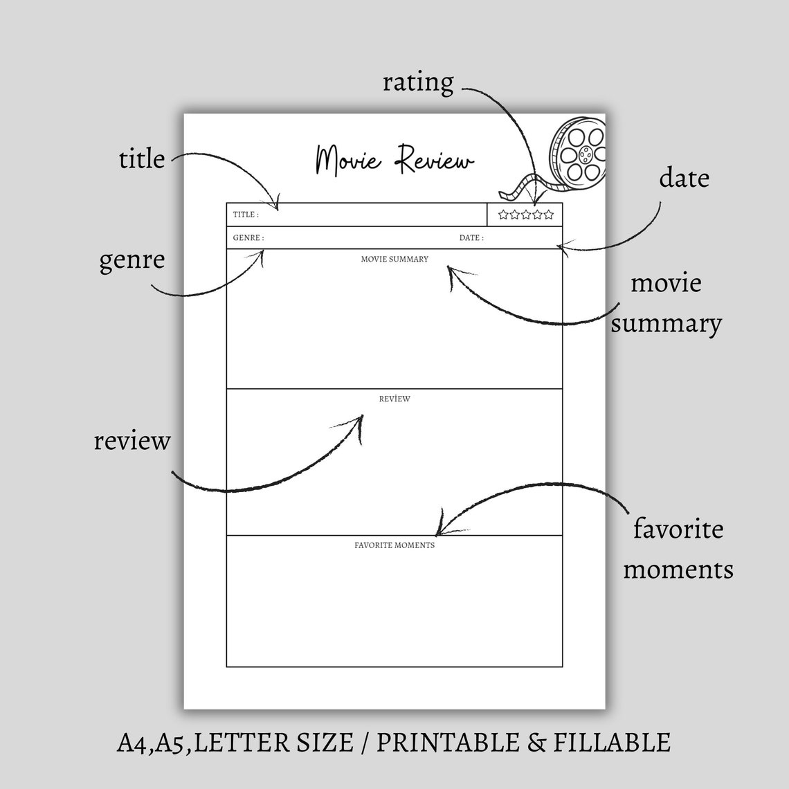 Movie Tracker Printable Movies to Watch &amp; Review Page - Etsy