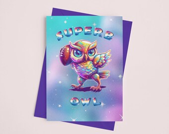 Cute Funny Superbowl Card - Superb Owl Iridescent Design, Cool Trendy, Send to Football Fan Friends. American Football. Super Bowl LVIII