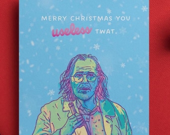 Jackson Lamb Christmas Card, Iridescent Y2K Style, Slow Horses Festive Card
