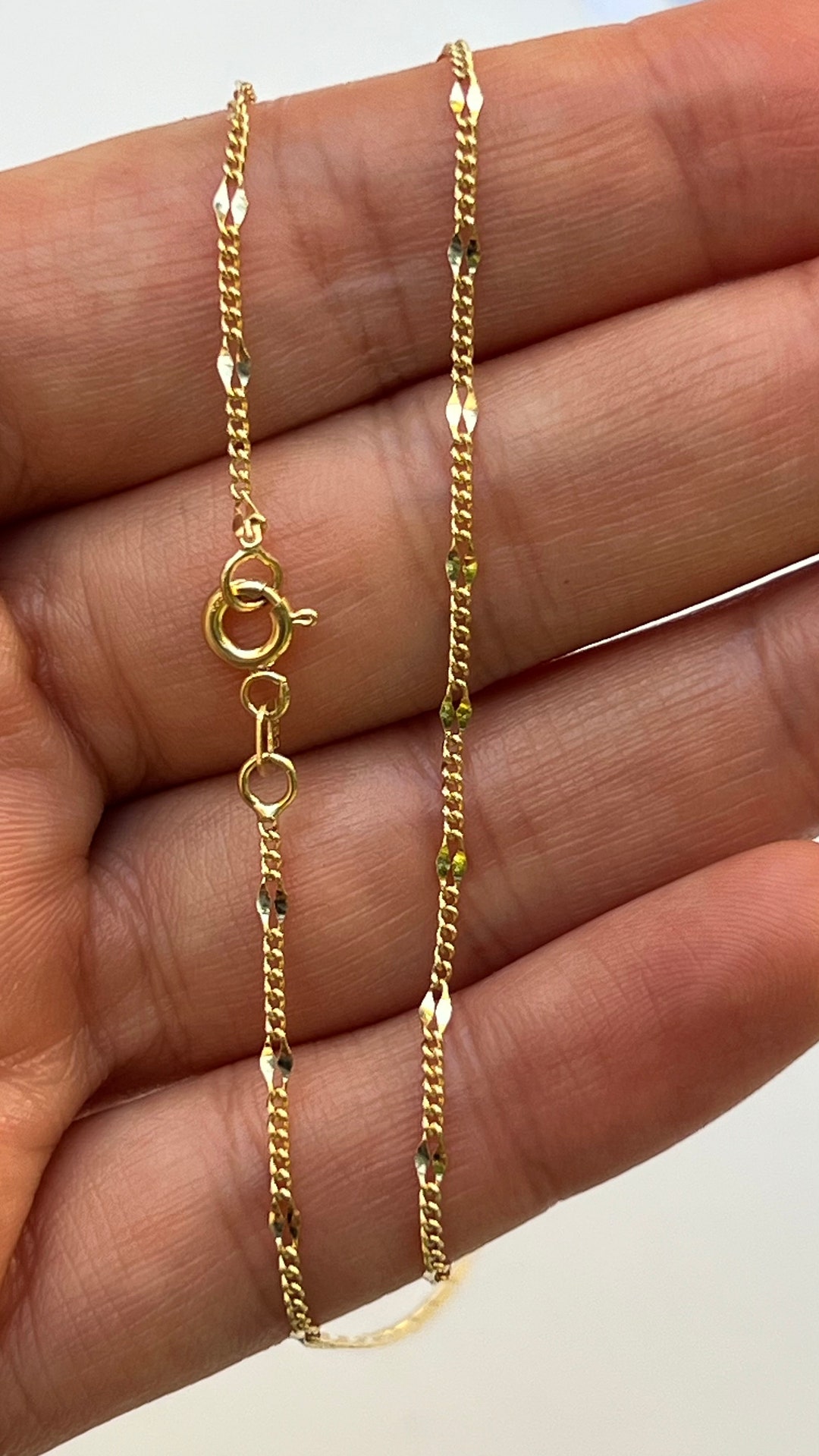 14K 1.5mm Real Gold Solid Chain Curb Chain Necklace Chain Ladies