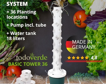 Hydroponisches System, Pflanzenturm mit 36 Pflanzplätzen und automatischer Bewässerung für innen und außen, hergestellt im 3D - Druck