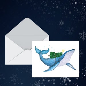 03 Christmas Whale Card - Holiday - Advent - Watercolor Illustration - Small Art Print - A6