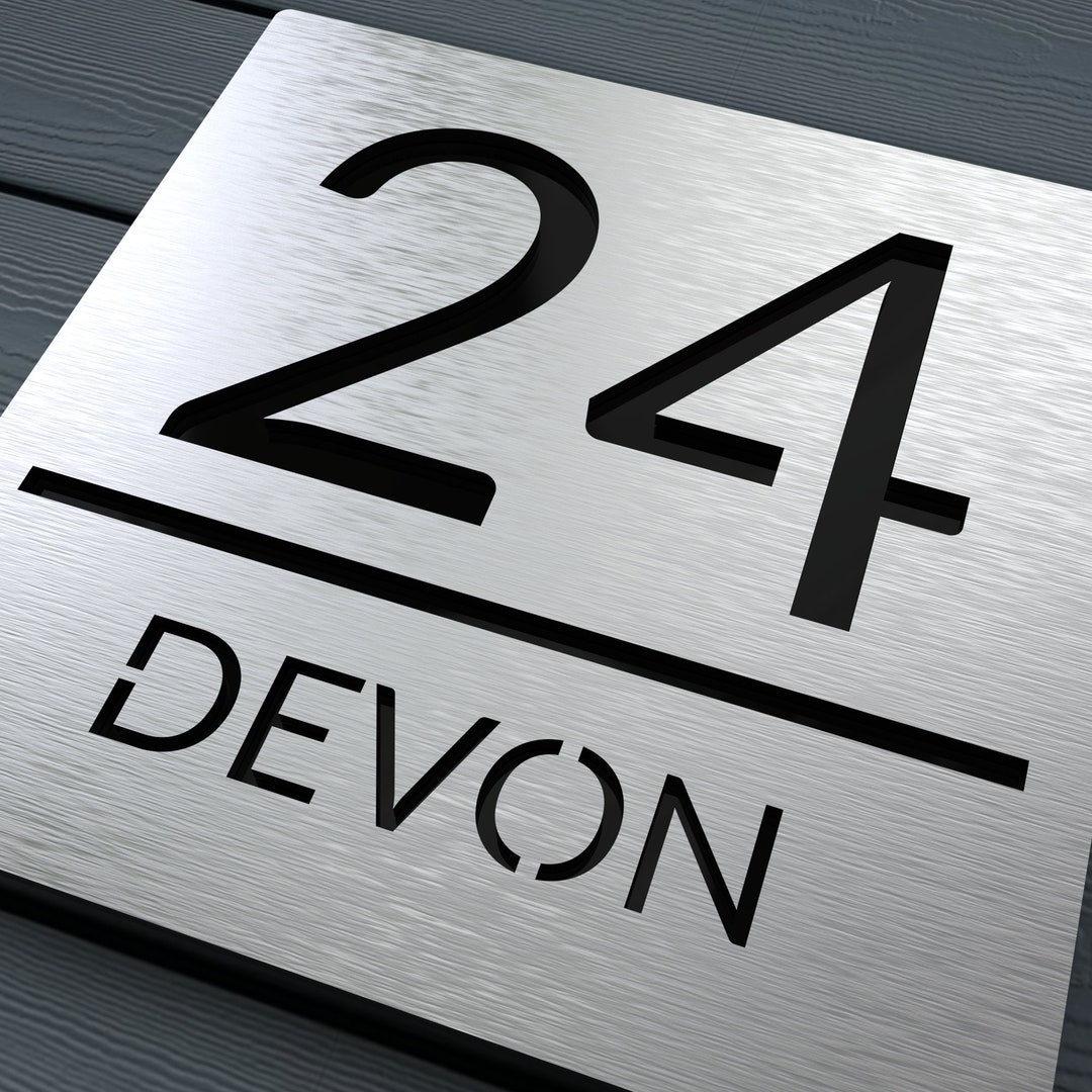Custom Modern Silver House Number Sign Custom Brushed House Etsy