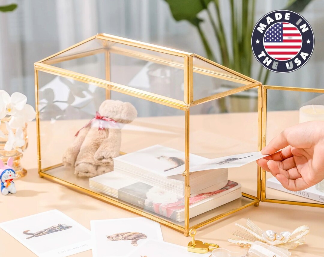 Glass Card Box Terrarium With Slot Handmade Brass for Wedding Etsy