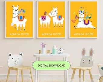 set of 3 nursery wallart , play room wallart , safari nursery wallart, kids wallart, animal wallart, baby room wallart, Alpaca wallart