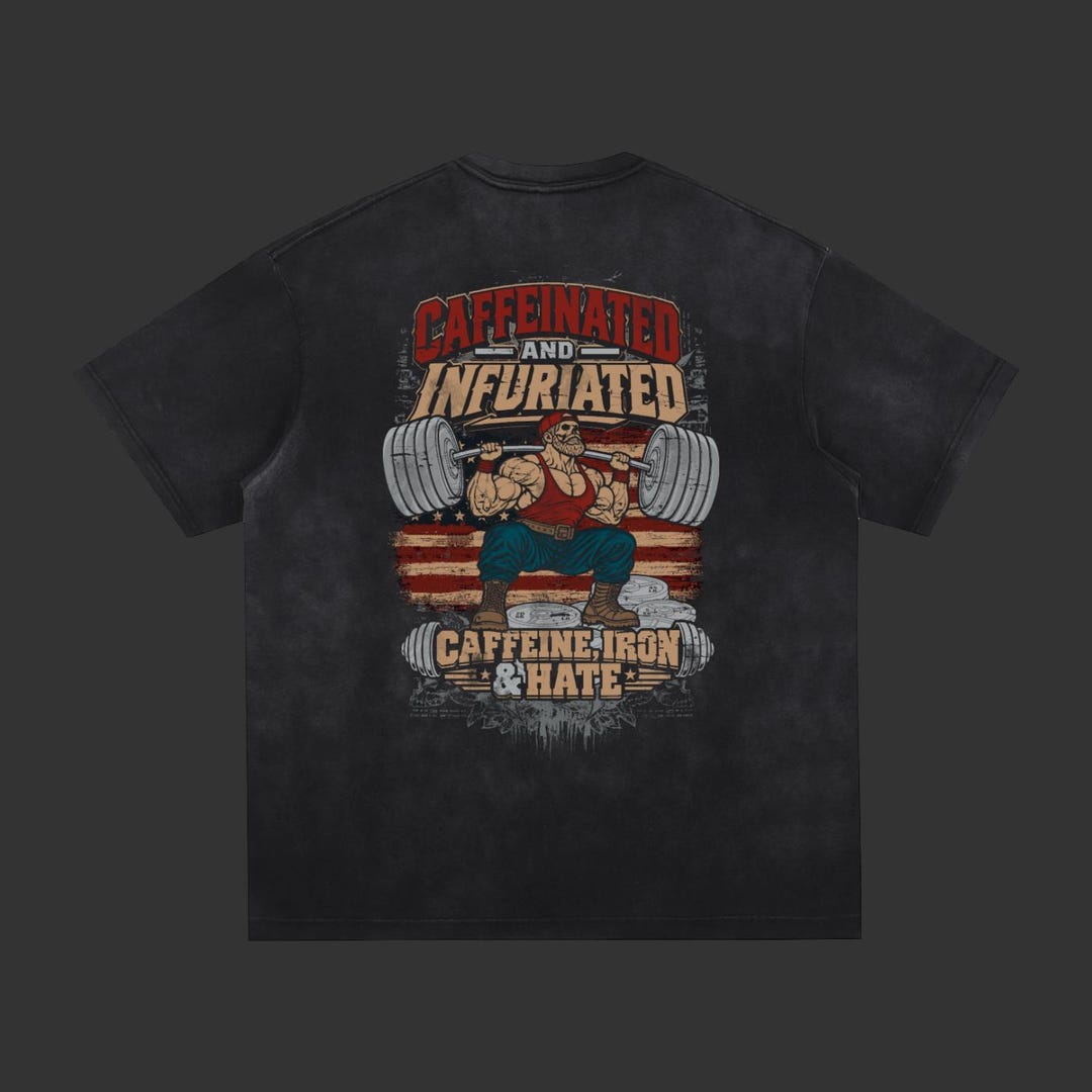 Powerlifter Graphics Infuriated Squat Gym Shirt – Vintage Wash Frayed Tee, Bearded ...