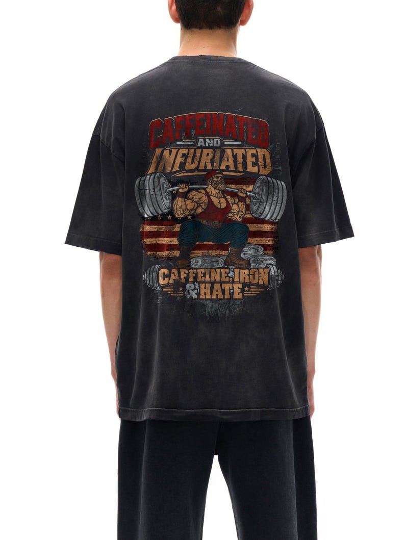 Powerlifter Graphics Infuriated Squat Gym Shirt – Vintage Wash Frayed Tee, Bearded ...