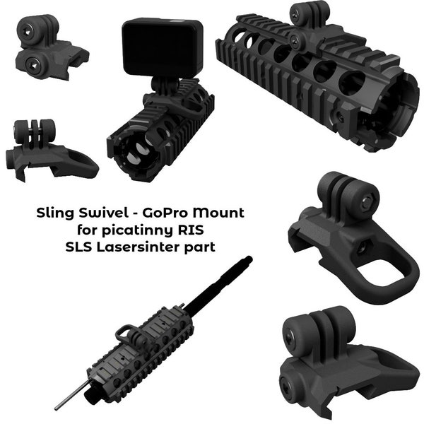 Sling Swivel GoPro mount for Picatinny rail with carrying strap eyelet - Lasersinter Part