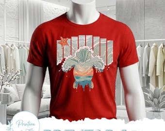 Watercolor sublimation sea turtle PNG image | Sunset on the beach with ocean waves | Digital art download | Designer t-shirt