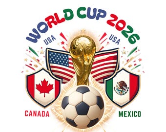 World Cup 2026 Sublimation Design PNG, Soccer Tournament Shield Graphics, North America Host Nations, Football Fan Apparel Transfer