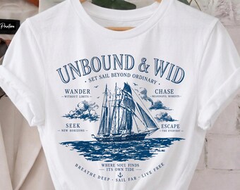 Vintage Nautical Sailing T-Shirt, Ocean Wanderer Graphic Tee, Coastal Aesthetic Apparel, Sailor Gift, Maritime Adventure Top