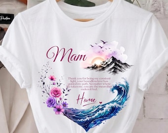 Mama ,Personalized Mom Gift Mountain Wave Shirt, Nature Inspired Motherhood Tee, Sentimental Floral Sunset Apparel