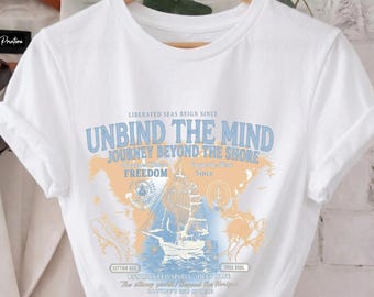 Vintage Nautical Sailing T-Shirt, Unbind The Mind Ocean Tee, Coastal Wanderlust Gift, Aesthetic Beach Top, Sailing Enthusiast Apparel