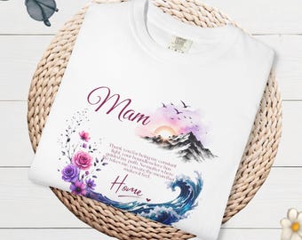 Personalized Mom Mother's Day Gift Tee, Nature Inspired Floral Apparel, Aesthetic Sunset Mountain Top, Ocean Wave Clothing, Unique Birthday