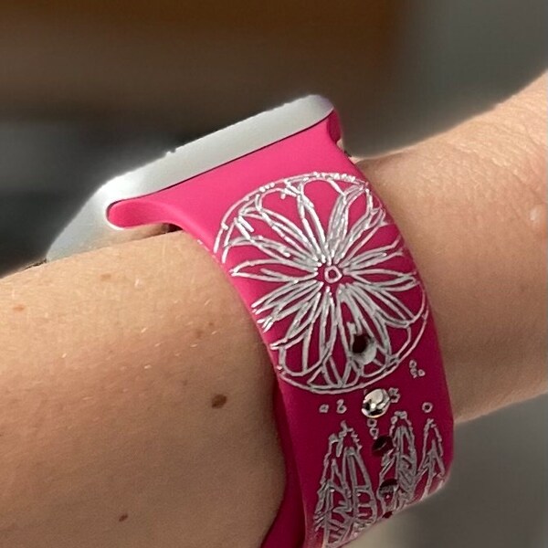 Bracelet gravé motif attrape-rêves en silicone pour montre apple watch séries ultra SE 8 7 6 5 4 3 2 1