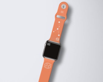 bracelet Apple watch en silicone gravé, motif signe du zodiaque cancer pour séries ultra/SE/8/7/6/5/4/3/2/1