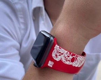 Bracelet Apple watch gravé, crane Père Noel hipster pour série ultra SE 8 7 6 5 4 3 2 1