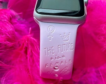 bracelet rose Apple Watch en silicone gravé, motif girl power pour séries ultra SE 8 7 6 5 4 3 2 1