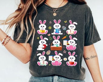 Reading Books Easter Day Shirt, Teacher Easter Shirt, Cute Teacher Bunny Shirt, Book Lovers Shirt, Bookworm Easter Shirt, Librarian Shirt