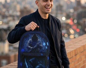 Cyberpunk Hooded Figure Backpack, Gamer Travel School Bag
