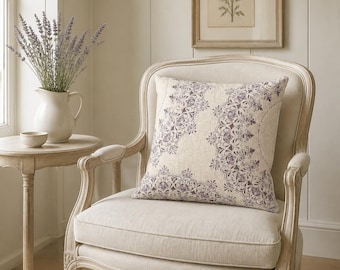 Lavender Lace Pattern Woven Pillow | Boho Decorative Throw Cushion