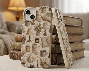 Cozy Cottagecore Tea Pattern phone case | biodegradable iPhone case