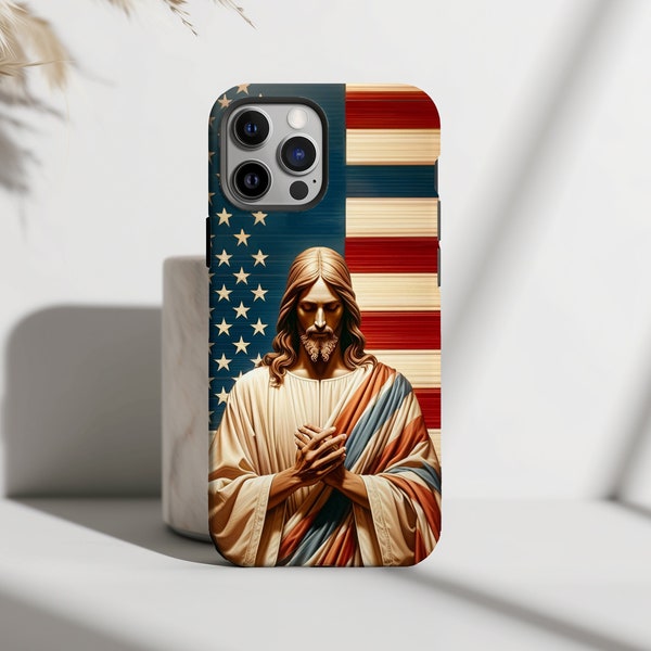 Divine Jesus Patriotic Portrait Phone Case - Spiritual Americana Cover for iPhone, Samsung Galaxy, Pixel | Dual-Layer Tough Resistant Cover