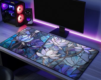 Stained Glass Lotus Print Mousepad, Gaming Mousepad, Large Mousepad, Round Mousepad, Keyboard Mouse Mat, Desk Pad for Work Game Home XL
