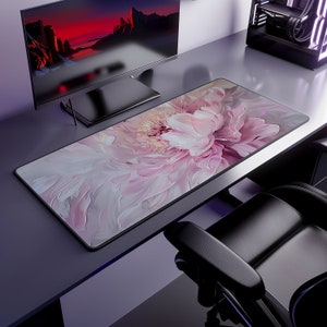 Elegant Pink Peony Mousepad, Floral Art Mousepad, Gaming Mousepad, Large Mousepad, Keyboard Mouse Mat, Desk Pad for Work Game Home XL