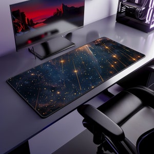 Starry Sky Computer Desk Mat | Shooting Stars Mouse Pad | Anti-Slip Neoprene Desk Mat for Home Office | 3 Sizes Available