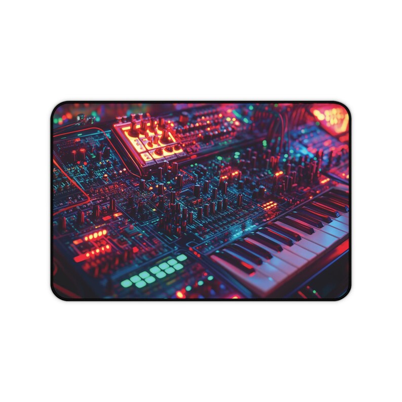 Synth Mat Synthwave Desk Mat | Neoprene | Anti-slip | Retro Synthesizer Glow ...
